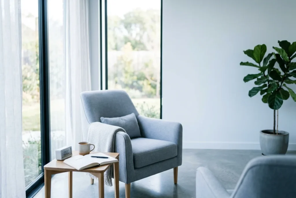 Bright therapy room with notebook - CBT-I basics