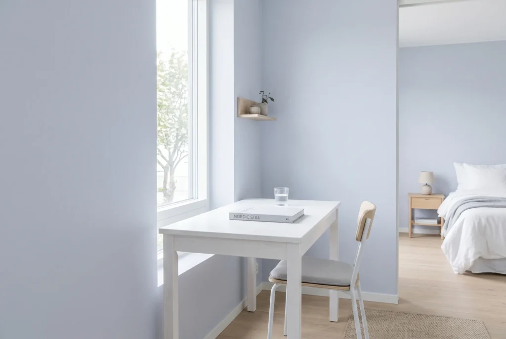 Bright bedroom with minimalist interior