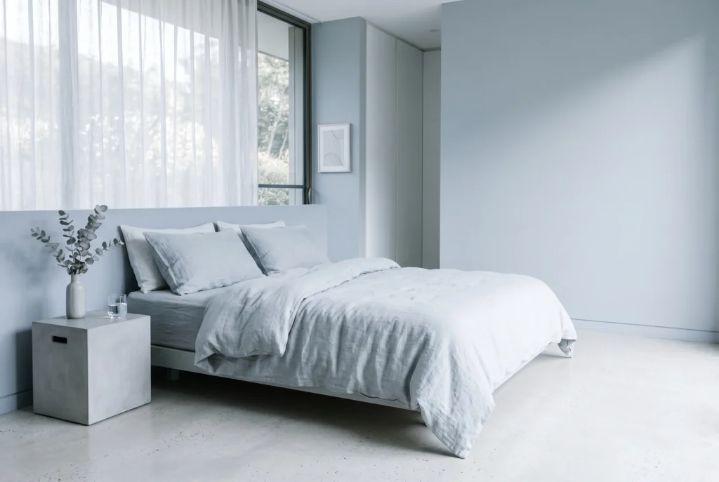 Cool bedroom with white bedding