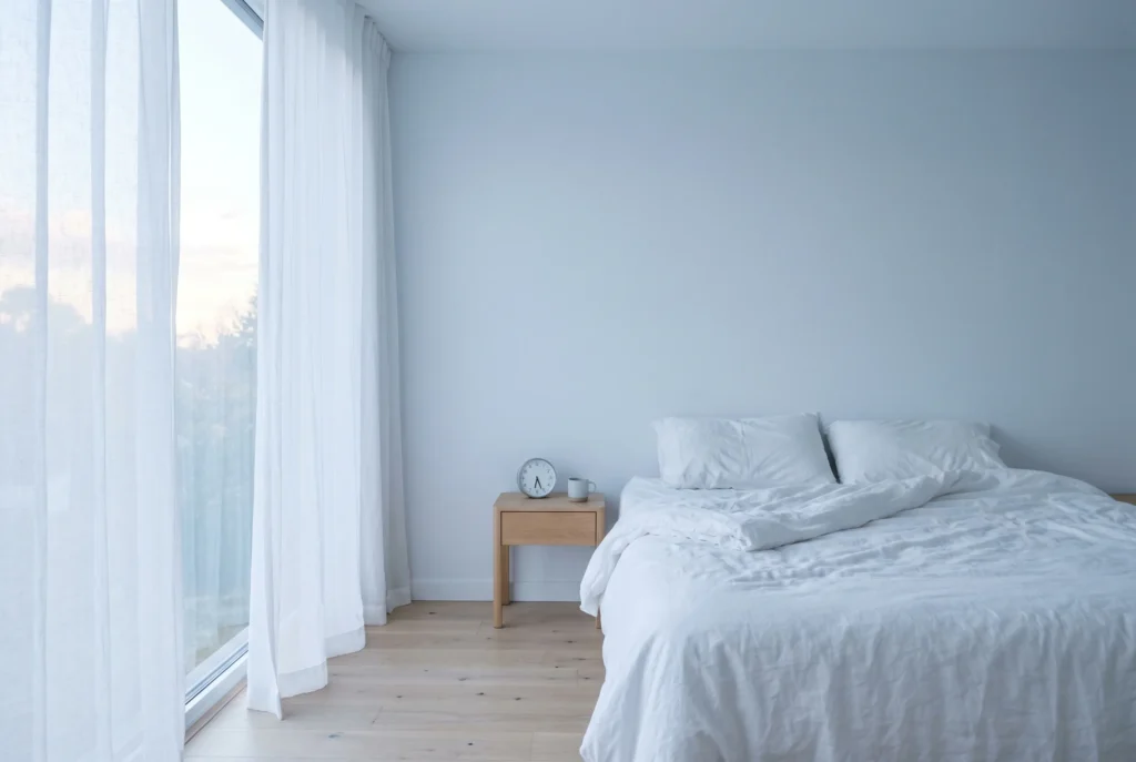 Bright bedroom with soft shadows